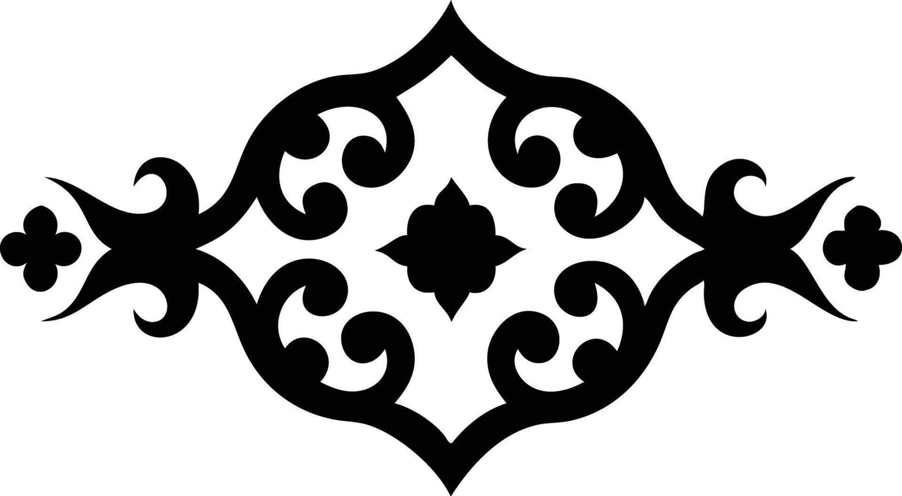 Swirling Floral Silhouette Design with Symmetric Ornament on White Background vector
