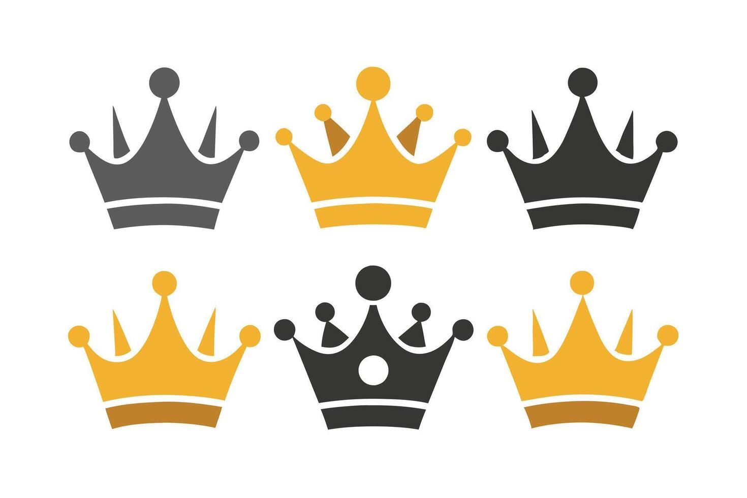 Crown Icon Set Gold and Black Design Elements on Transparent Background Royalty vector