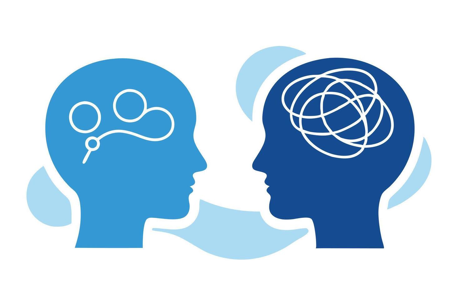 Two Blue Head Profiles Clear Mind and Confused Mind with White Background vector