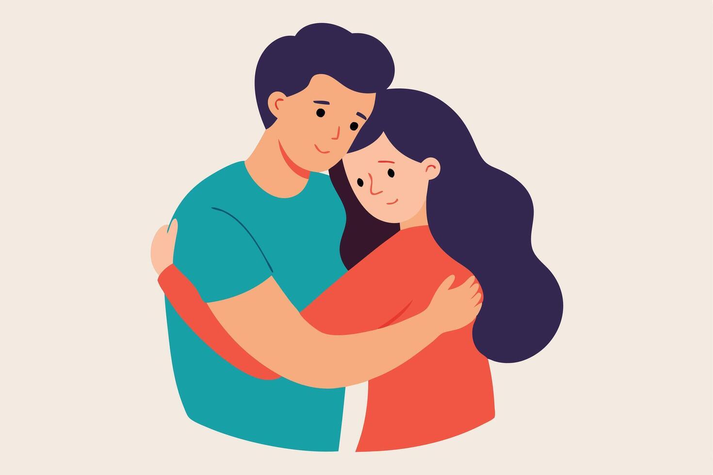 Tender Embrace Man Hugging Woman in Love, Affectionate Couple in vector