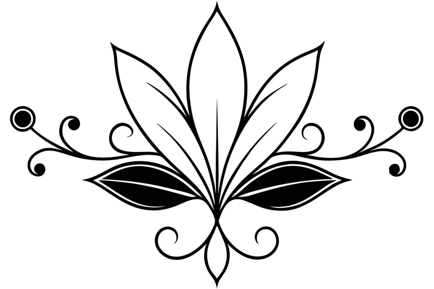 Elegant Floral Flourish in Black and White with Ornate Leaves and Swirling Accents vector