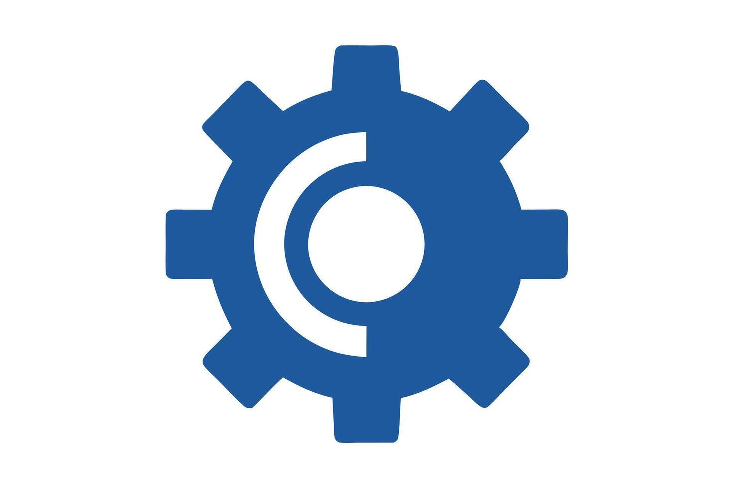 Cobalt Blue Gear with Central C Shape Cutout on White Background Icon Design vector