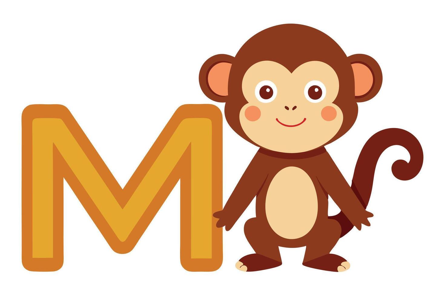 Playful Cartoon Monkey with a Bold Letter M on a White Background vector