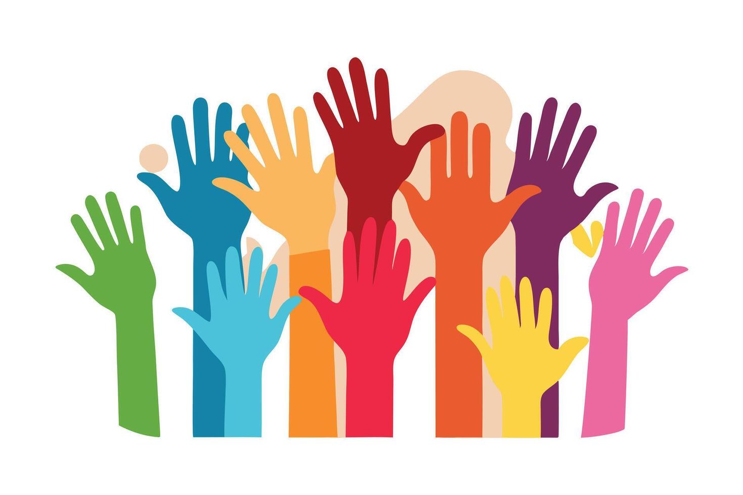 Colorful Raised Hands Diversity on White Background vector