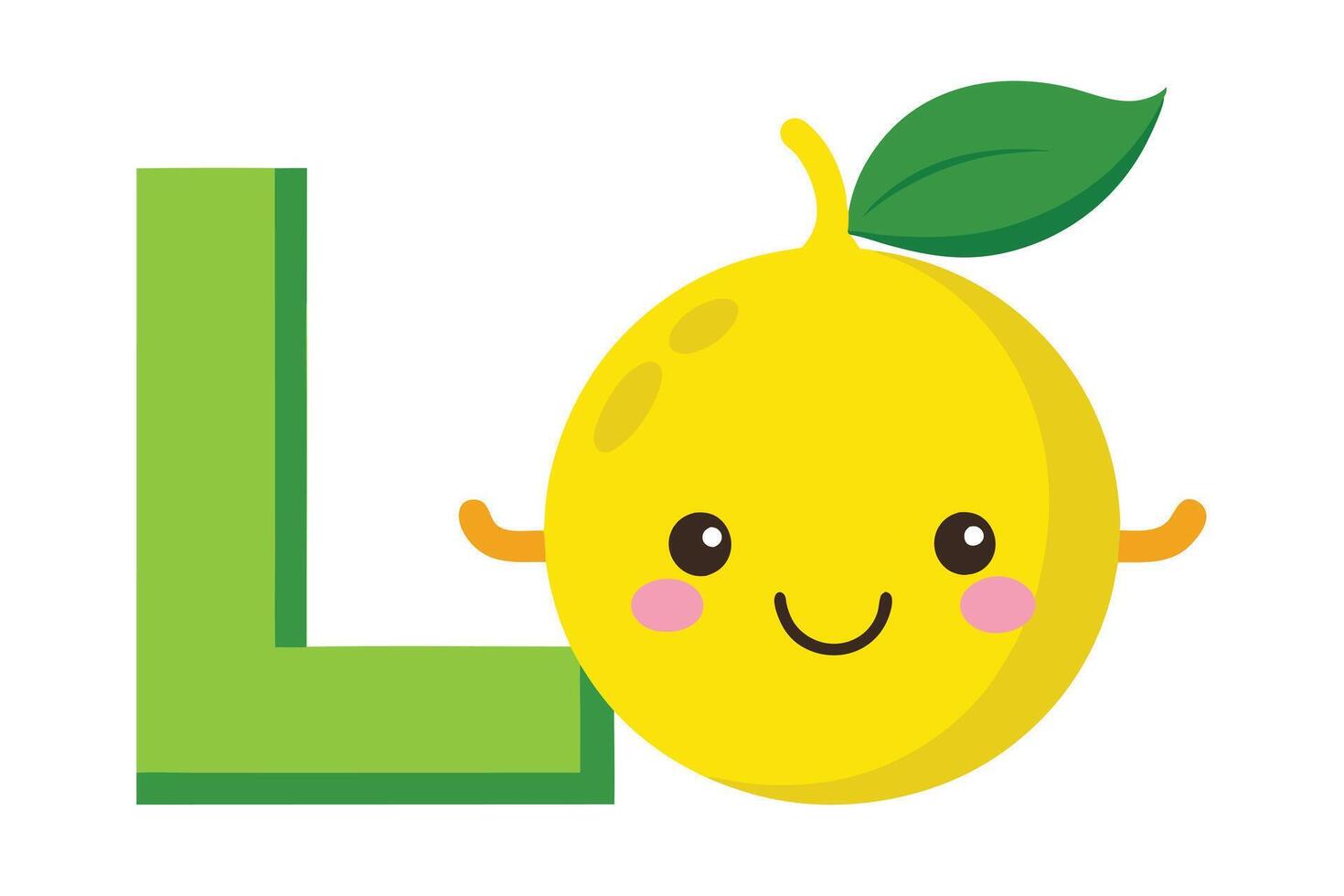 Fun Lemon Character Cartoon with Green Letter L on White Background vector
