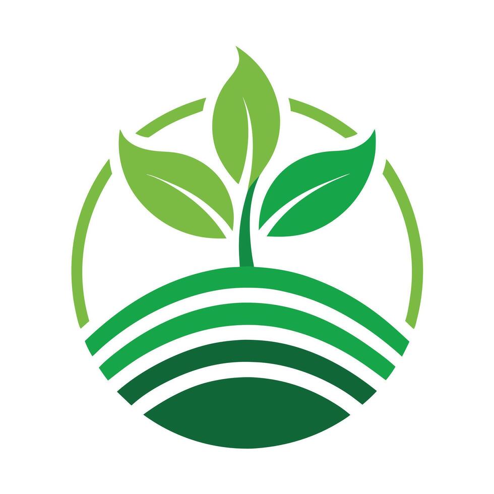 Abstract Green Leaves Sprout Growing From Hill Icon On White Background vector