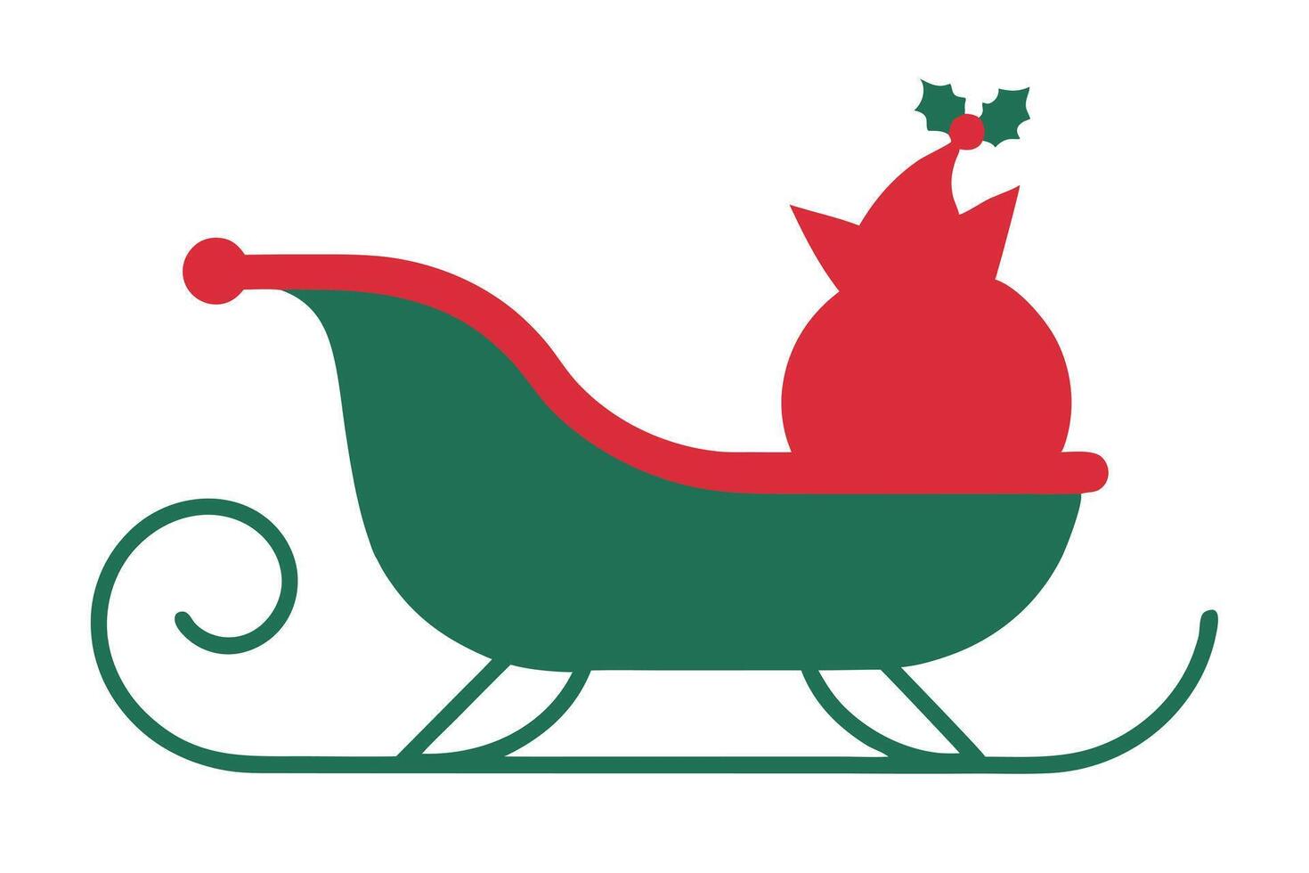 Flat Design Sleigh Green Red Decorative Holly berries White Background Simple Icon vector