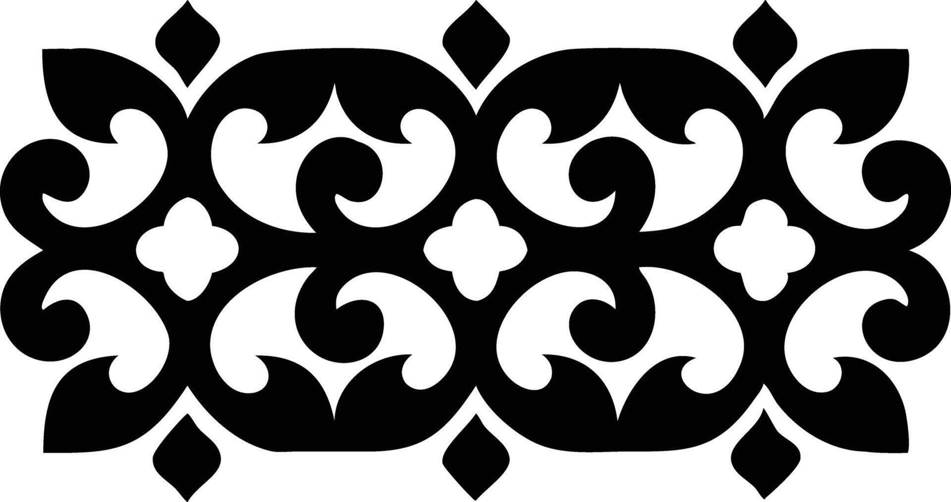 Black Floral Ornament with Swirls and Diamond Shapes on White Background vector
