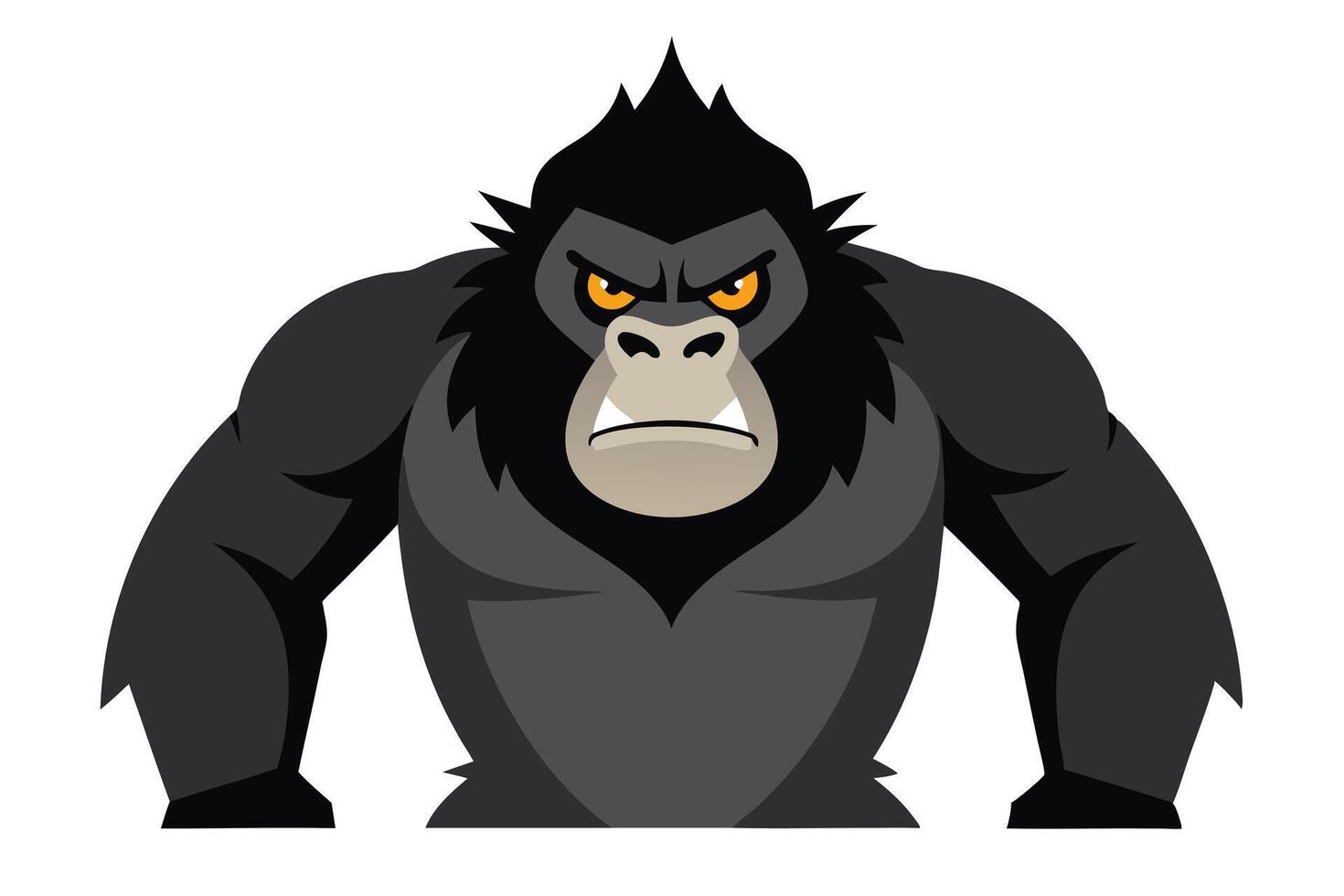 Angry Gorilla Staring with Orange Eyes Isolated on White Background, Mammal Icon vector