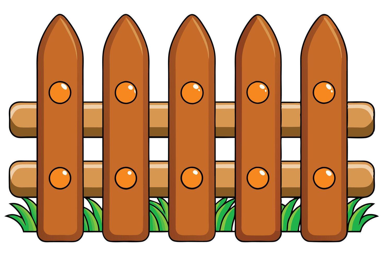 Cartoon Brown Wood Fence with Orange Circle Decorations, White Background vector