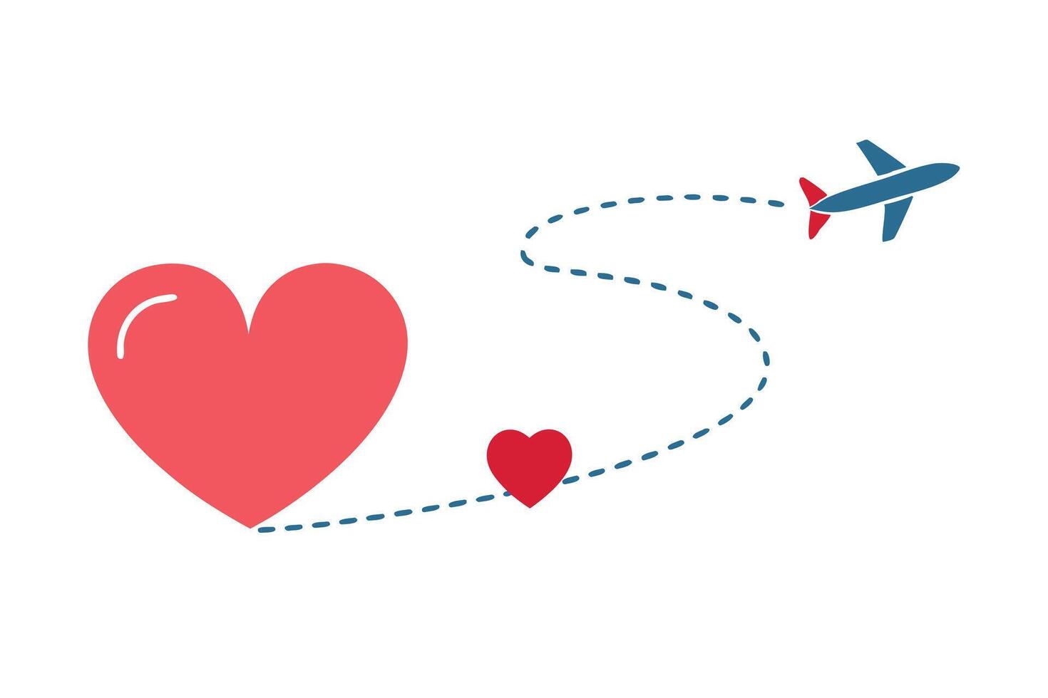Love Journey Airplane Route with Red Hearts on White Background Travel Design vector