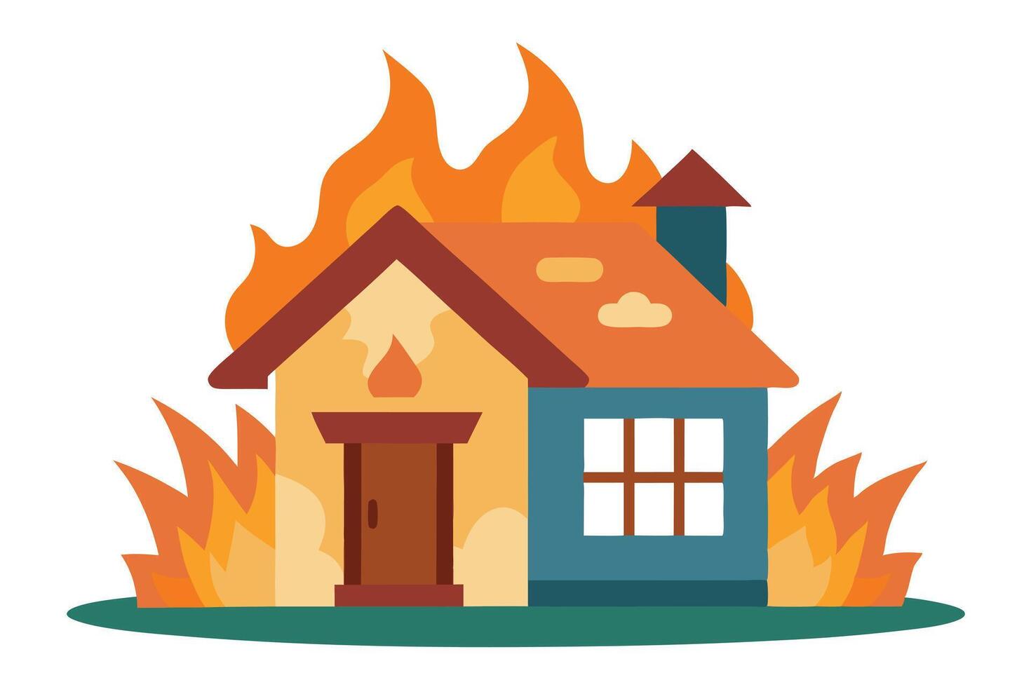Burning House with Orange Flames and White Background vector