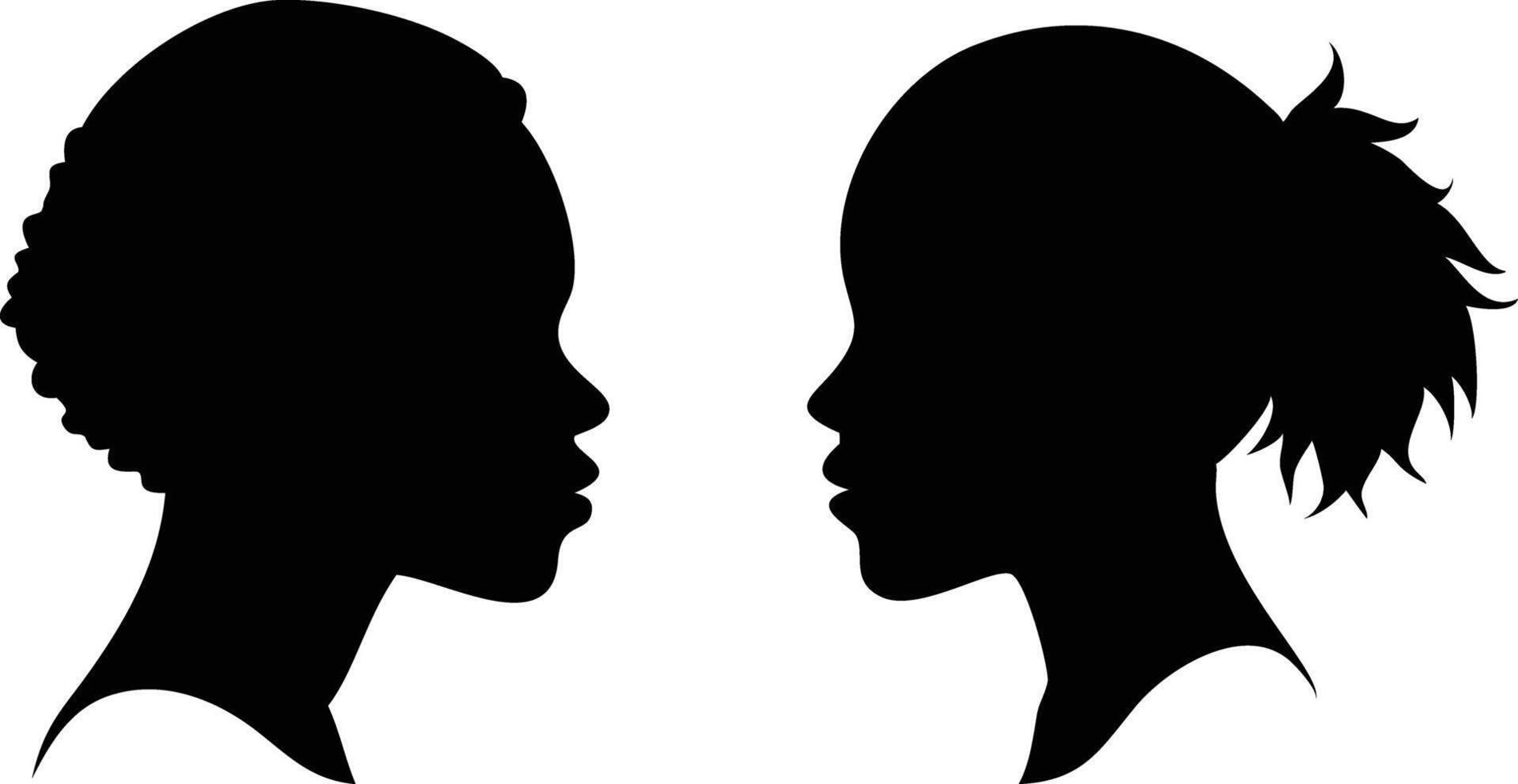 Two African Women Silhouette Profile. Black Hair, Transparent Background Faces vector