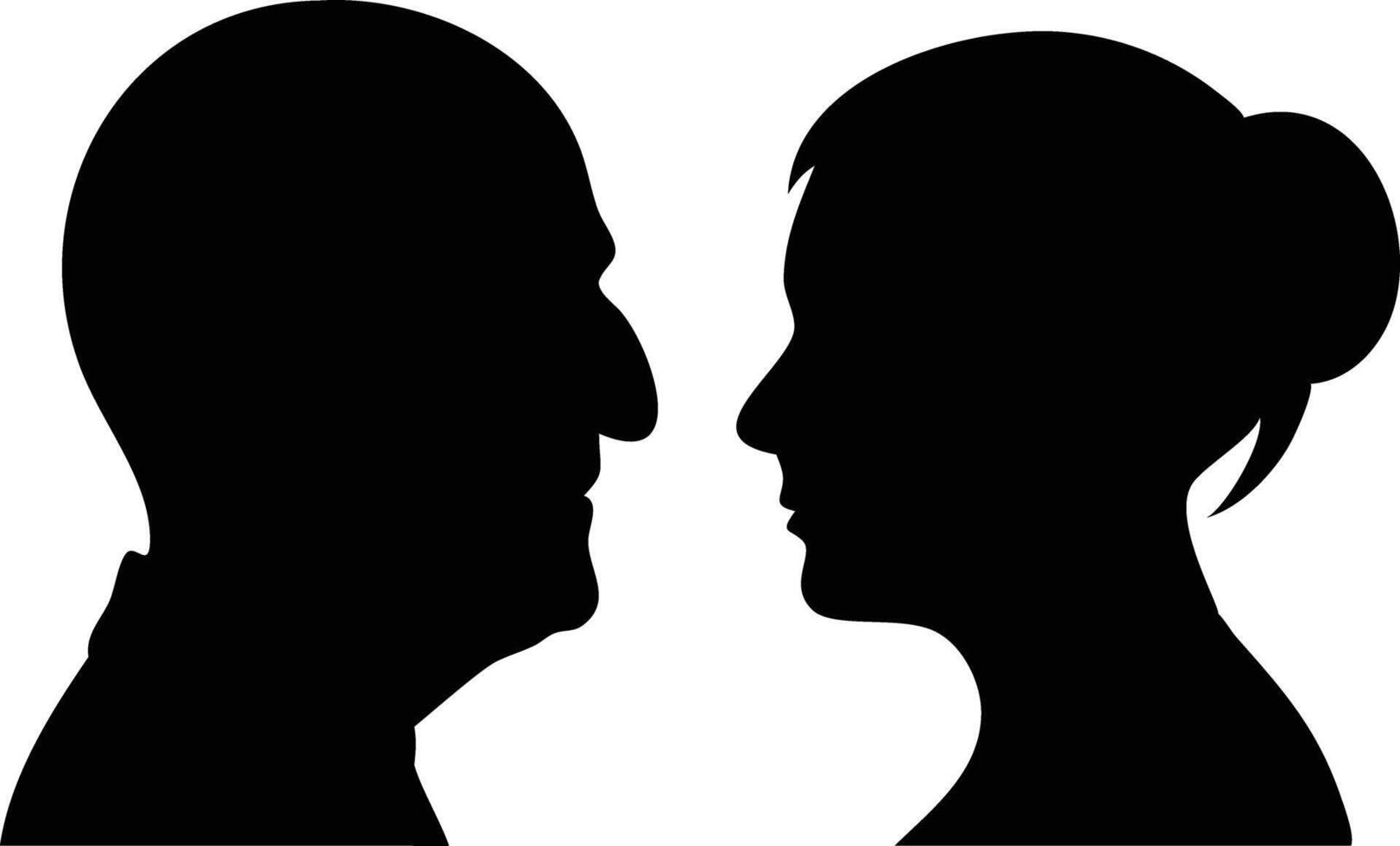 Elderly Man and Young Woman in Silhouette Profile on Transparent Background vector