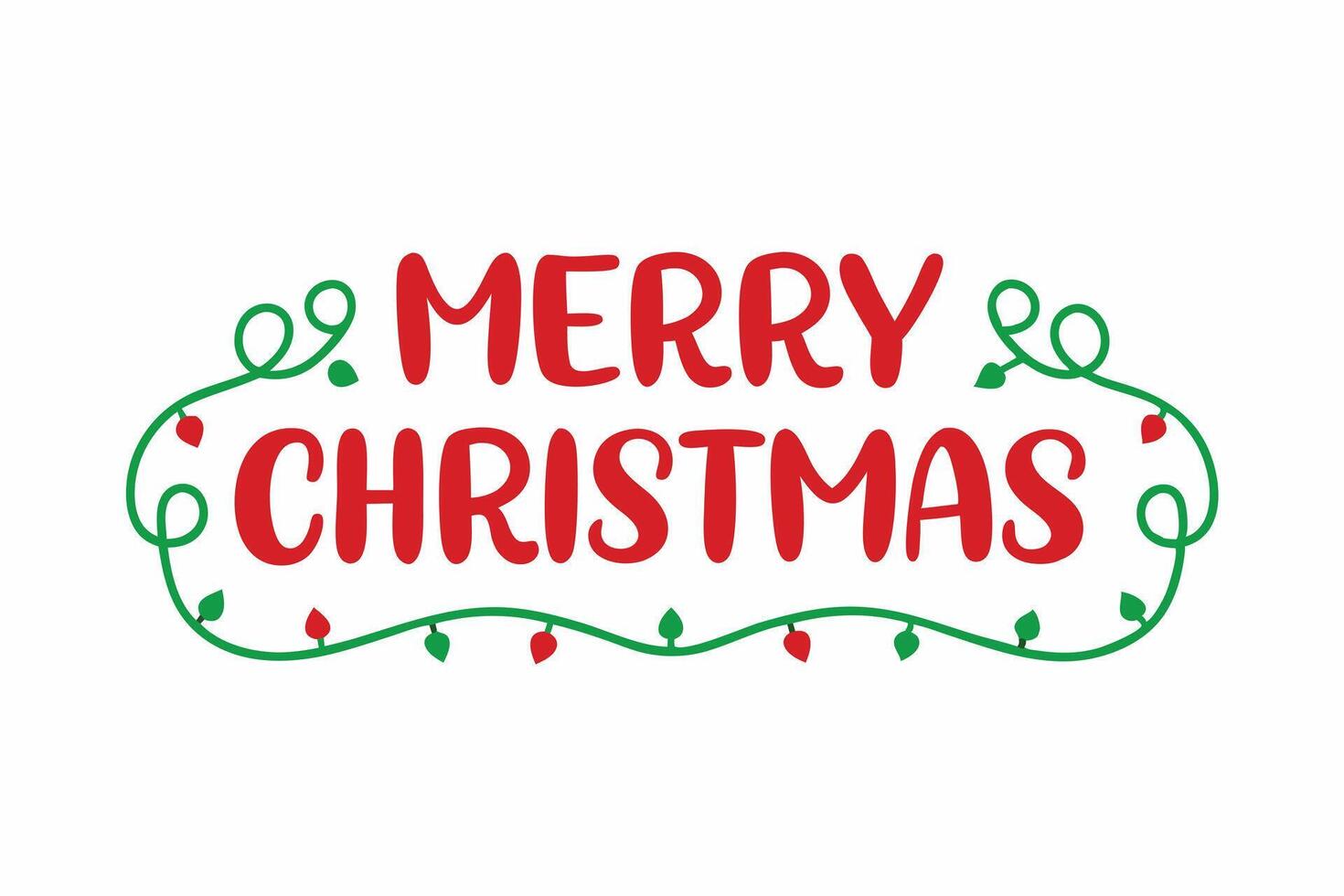 Merry Christmas Red Calligraphy Text with Green Garland Border on White vector