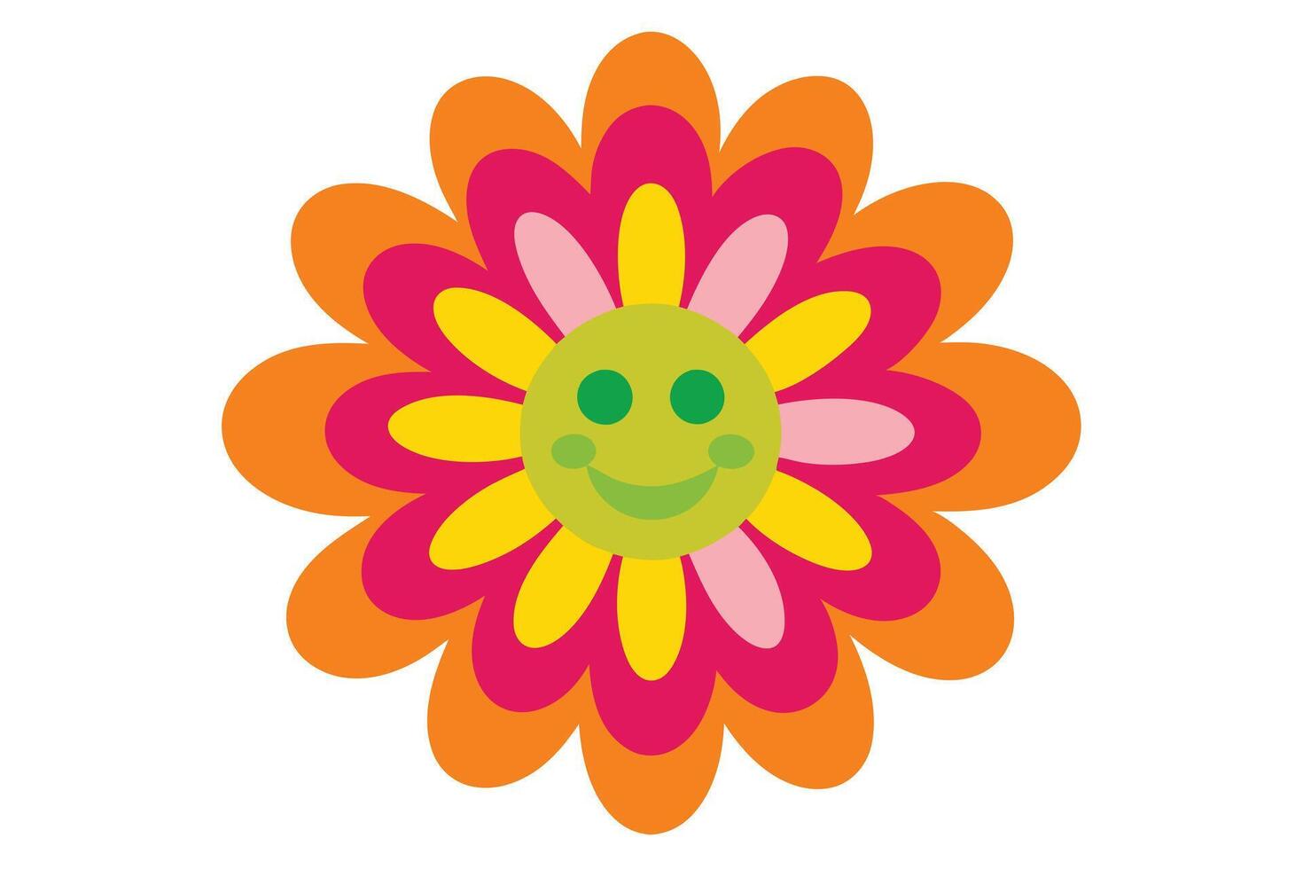 Cheerful Flower with Smiling Face in Retro Style on White Background vector
