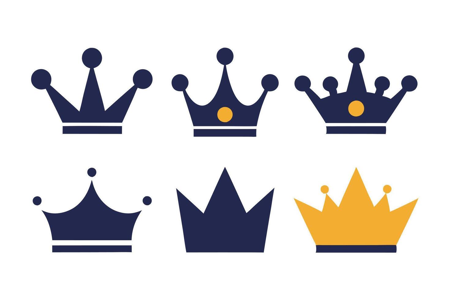 Assorted Crown Shapes , Imperial Symbol, Navy Blue and Golden on White Background vector