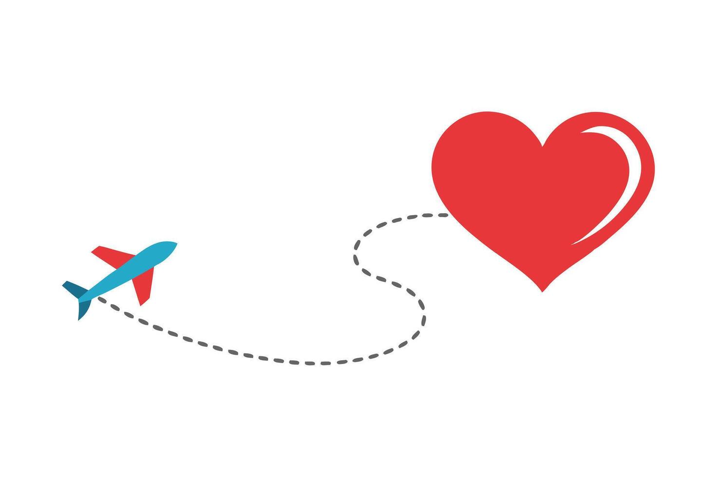 Airplane Flying Towards Red Heart Symbol with Dotted Line on White Background vector