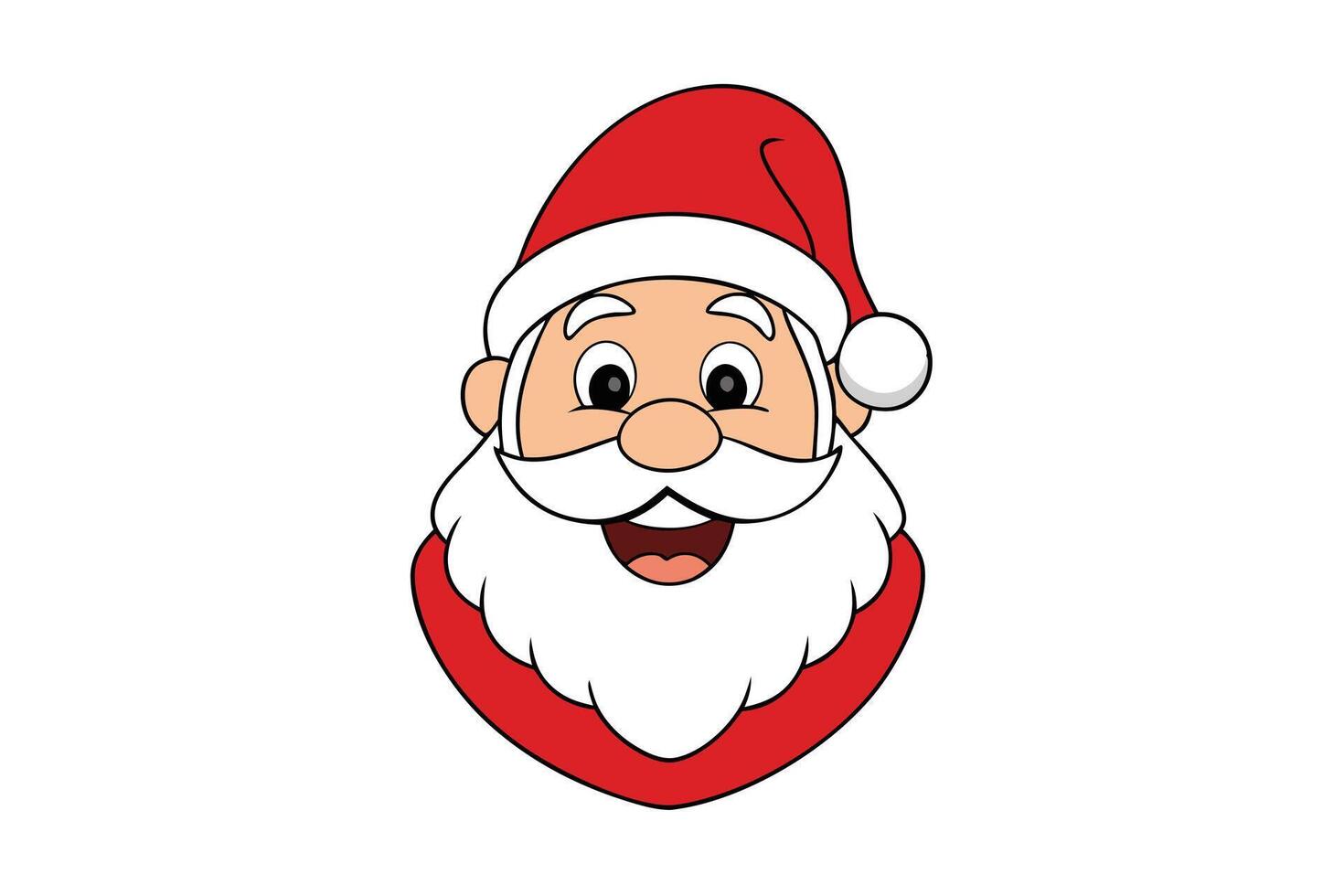 Cheerful Cartoon Santa Claus Face with Red Hat and White Beard on Transparent Background vector