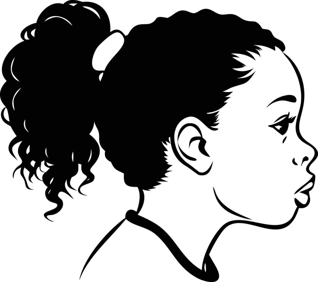 African Girl Silhouette Profile with Curly Ponytail on Transparent Background vector