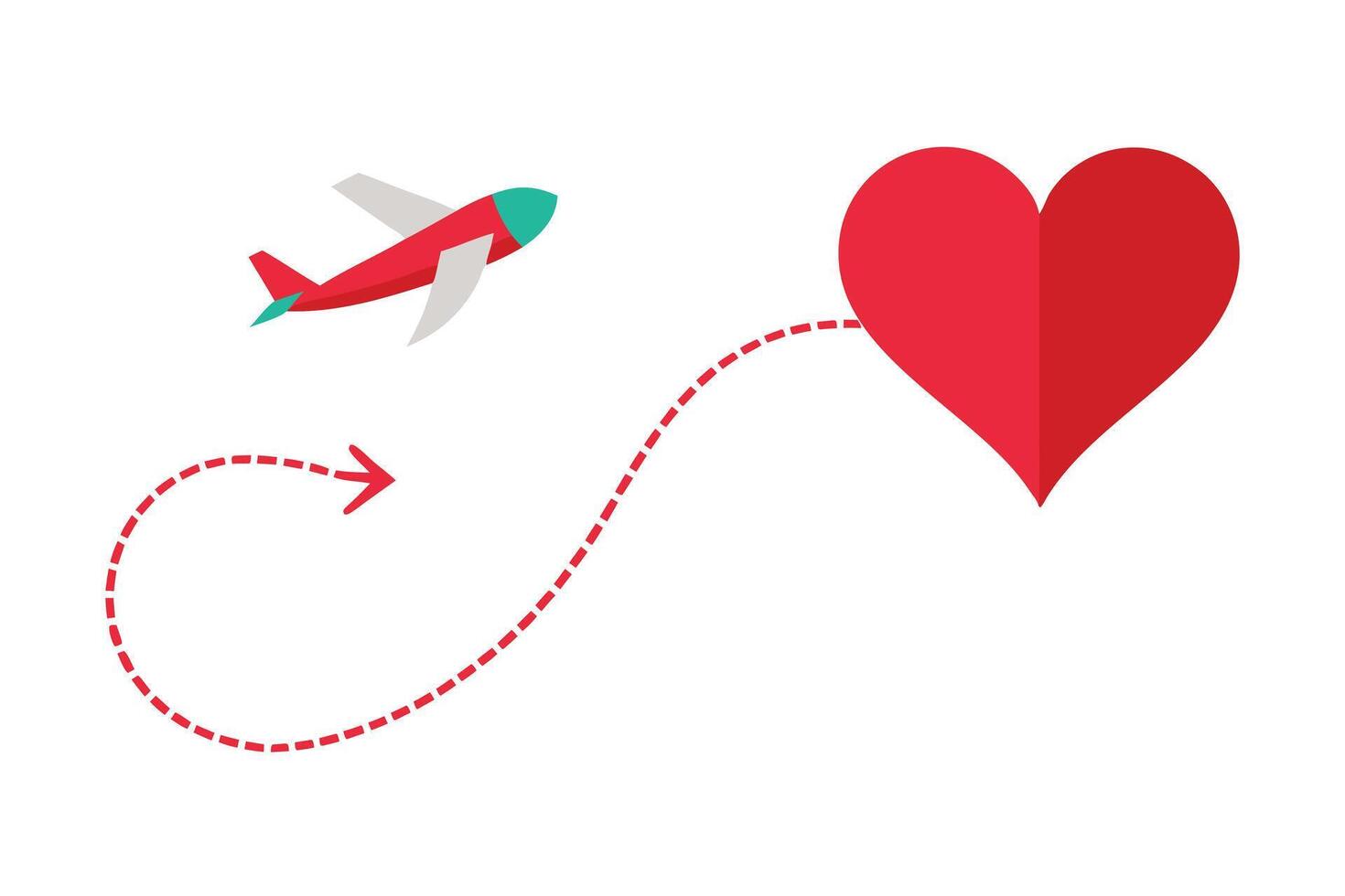Airplane Flying to Red Heart with Dotted Route on White Backdrop Minimalist Design vector