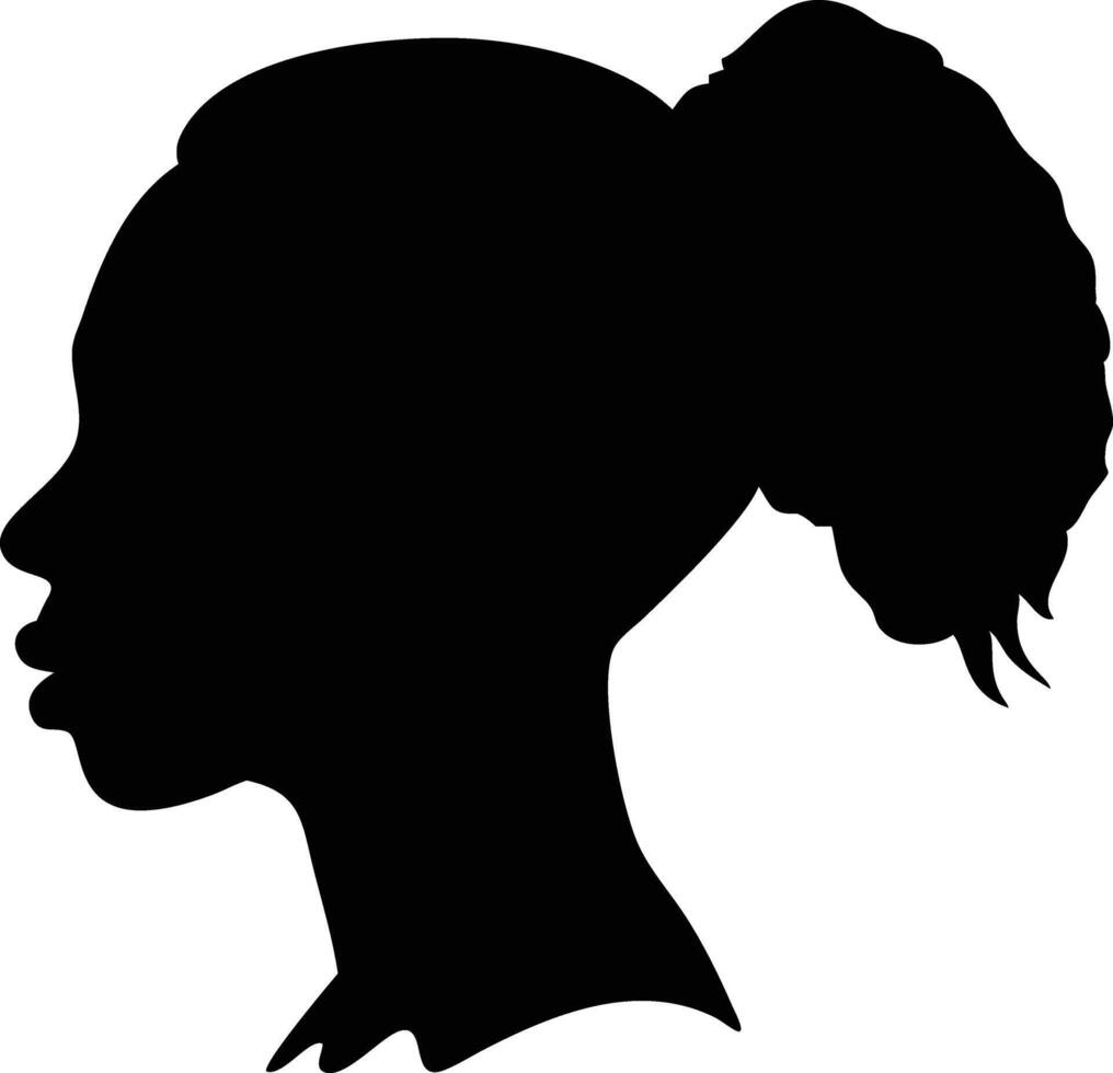 African Woman Profile Silhouette with Ponytail on Transparent Background Style vector