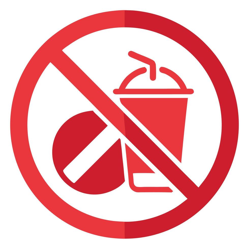 Red No Food and Drink Symbol Icon on White Background Isolated Prohibition Design vector