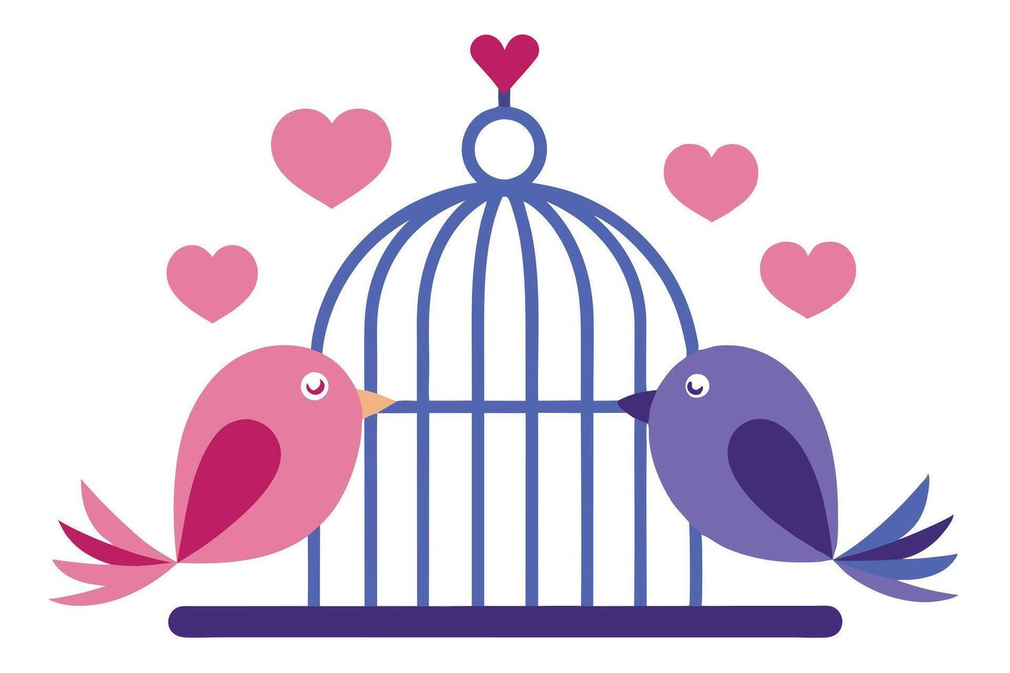 Two Birds with Cage and Heart Symbols on White Background vector