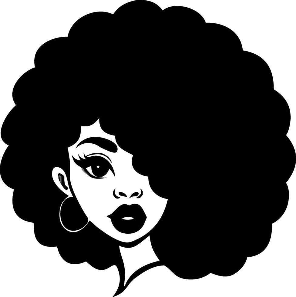 Afro Woman Silhouette with Earrings, Modern Hairstyle on Transparent Background vector
