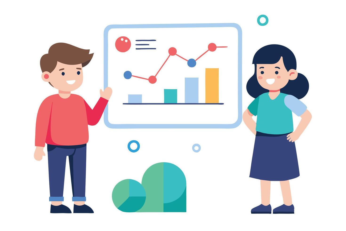 Man and Woman with Display on White Background in Flat Design Style vector