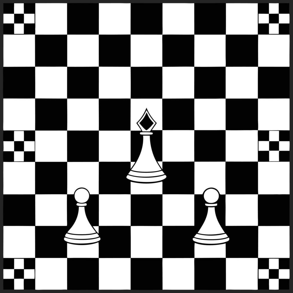 Stylized Chessboard with Bishop and Pawns on Chess Board Isolated Design vector