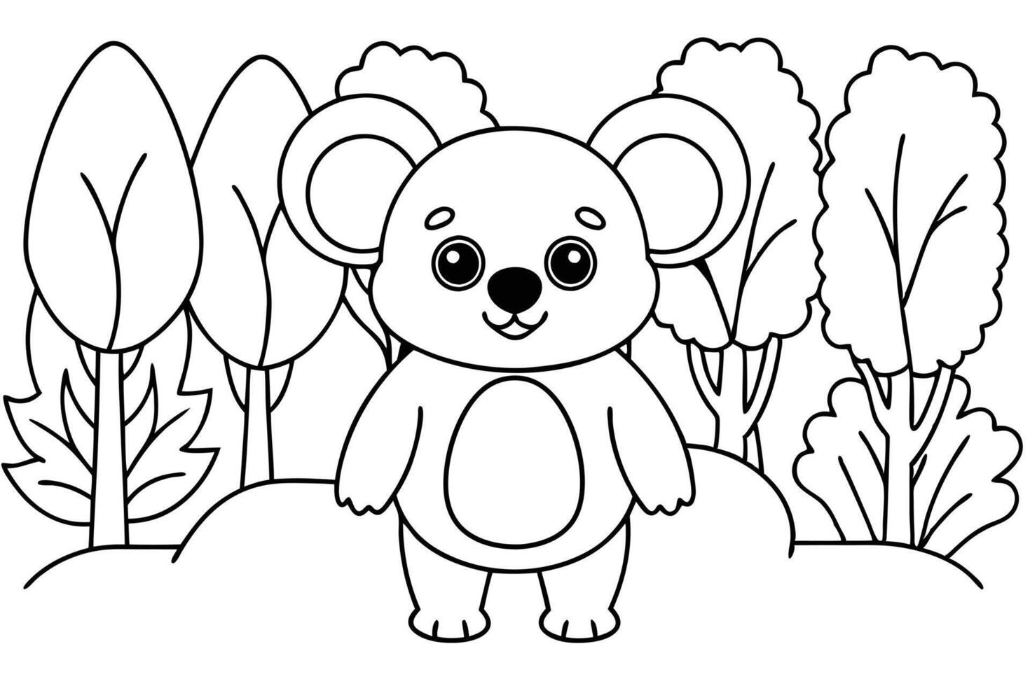 Cute Koala Outline , Cartoon Style Animal in Forest, Transparent , Simple Design vector
