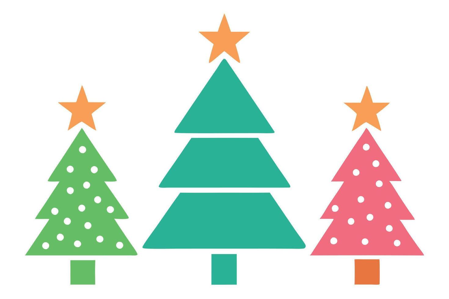 Three Pastel Christmas Trees with Star Toppers on White Background Holiday vector
