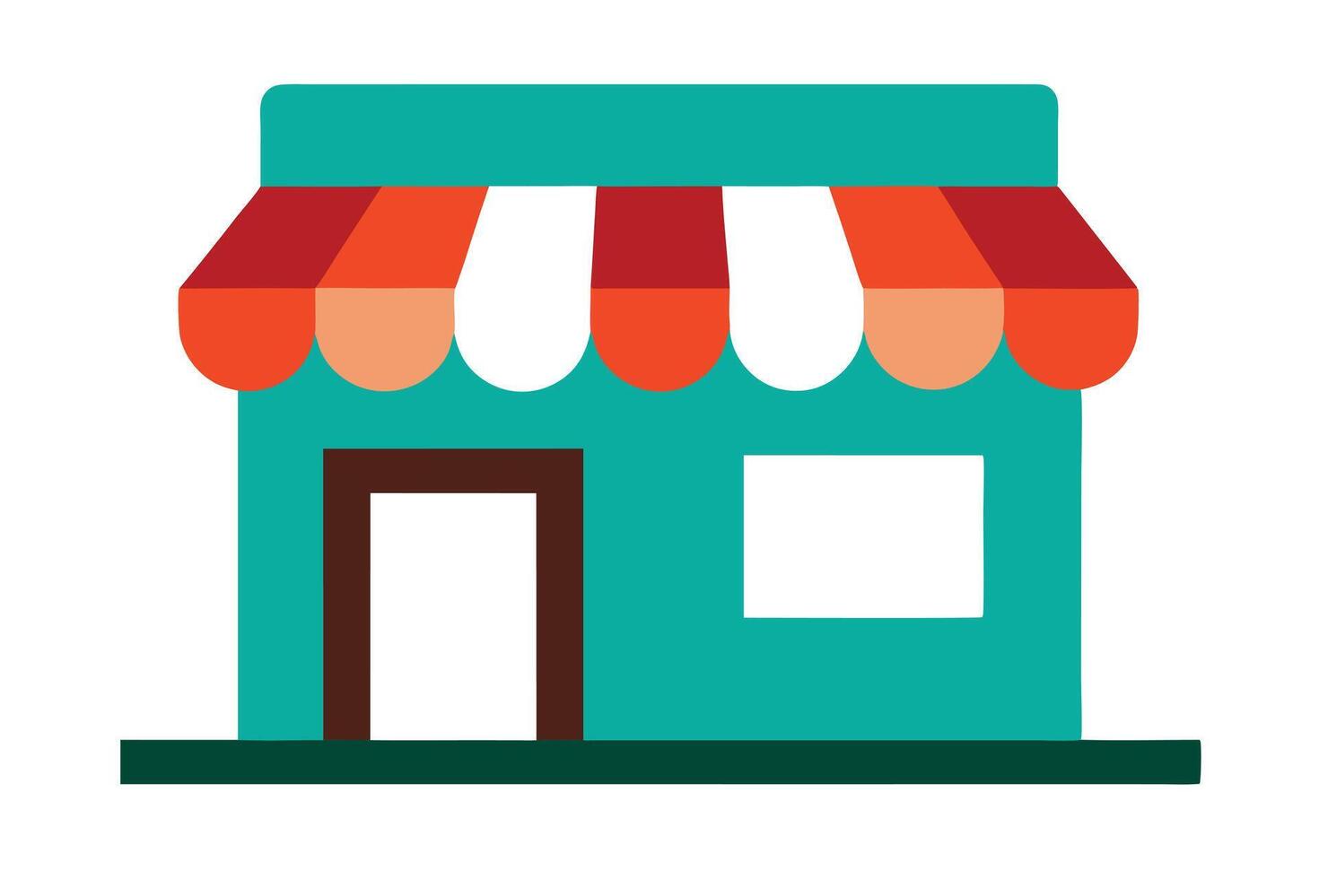 Storefront Facade Teal Color with Awning Simple Style on White Background vector