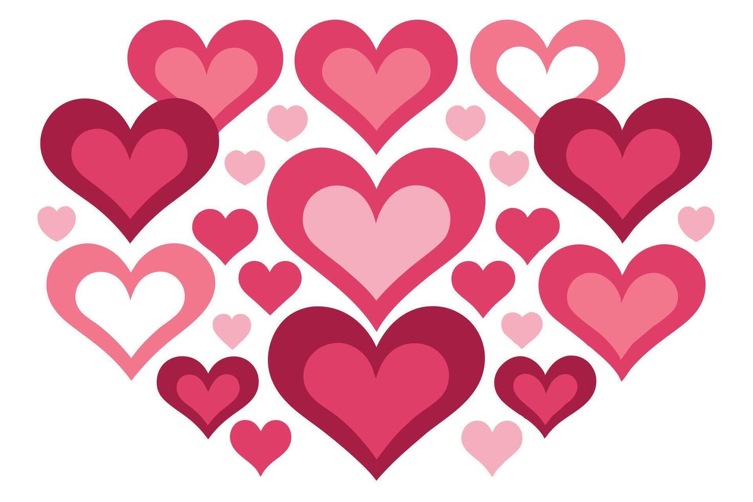 Heart Collection Pink and Red Hearts, Layered Design, White Background, Valentine's Theme vector