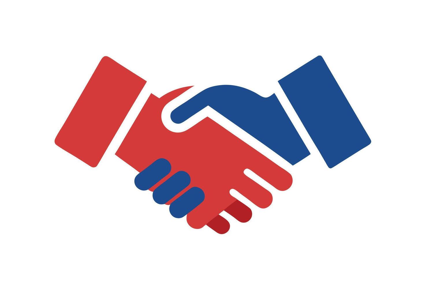 Modern Handshake Icon, Deal Sign in Red and Blue Colors on White Background vector