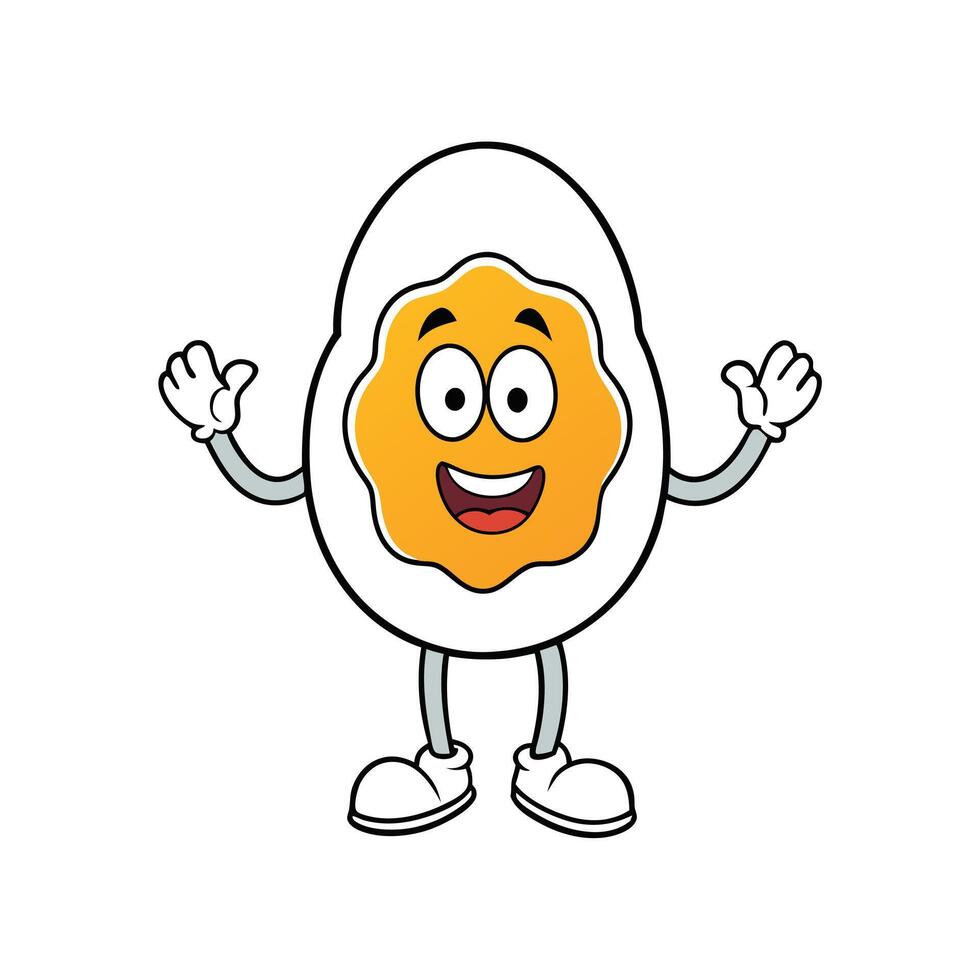 Joyful Egg Cartoon Character with Smiling Face, Arms Raised on Transparent BG vector