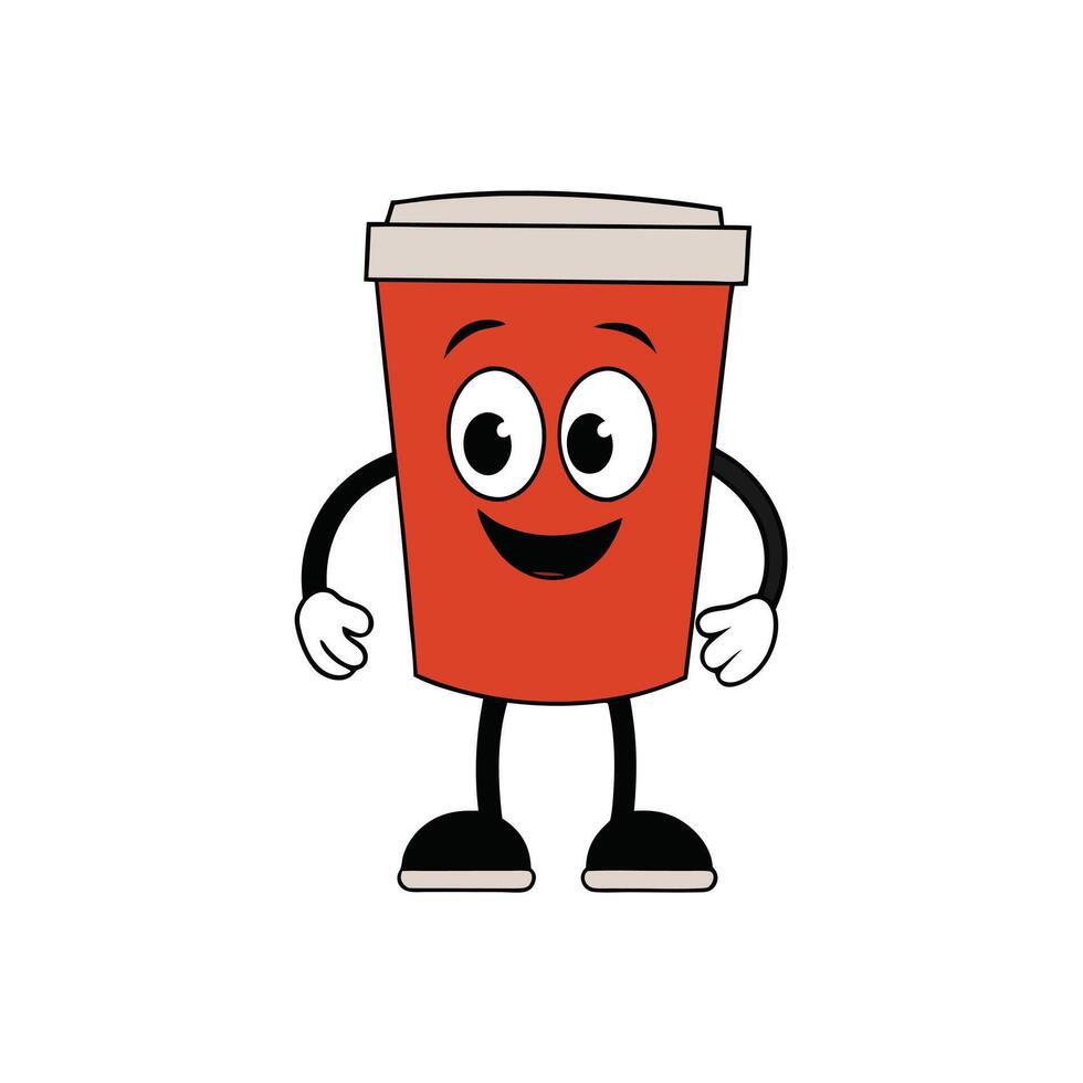 Cartoon Coffee Cup Mascot Character with Face, Arms, and Legs on White vector