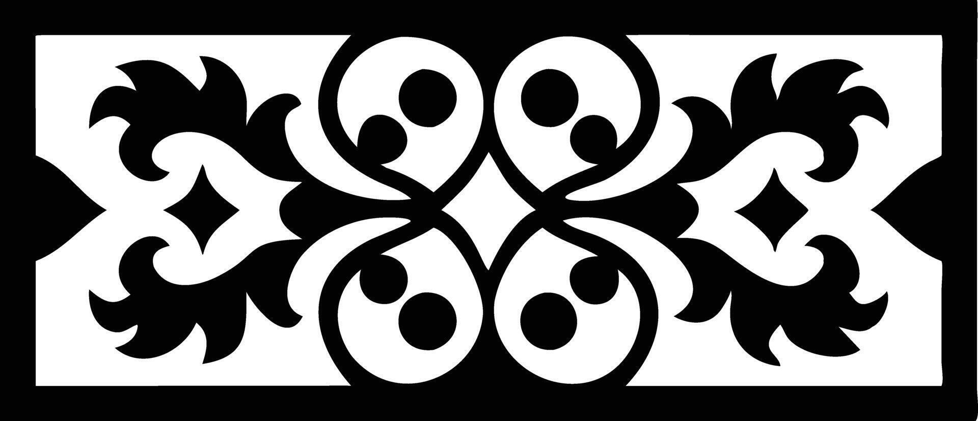 Decorative Floral Border Ornament in Black and White with Transparent Background vector