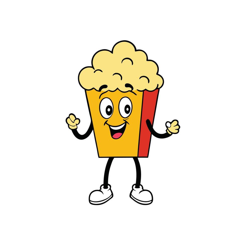 Animated Popcorn Box Character Smiling with Cartoon Eyes on Transparent Background vector
