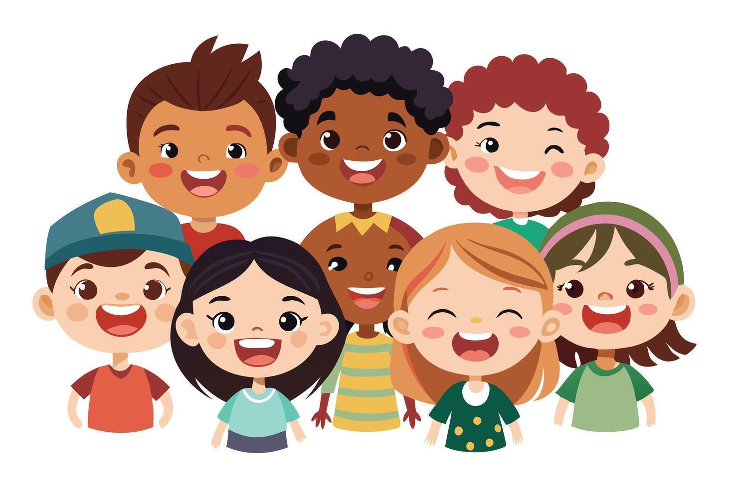 Happy Multicultural Children Faces Smiling on White Background vector