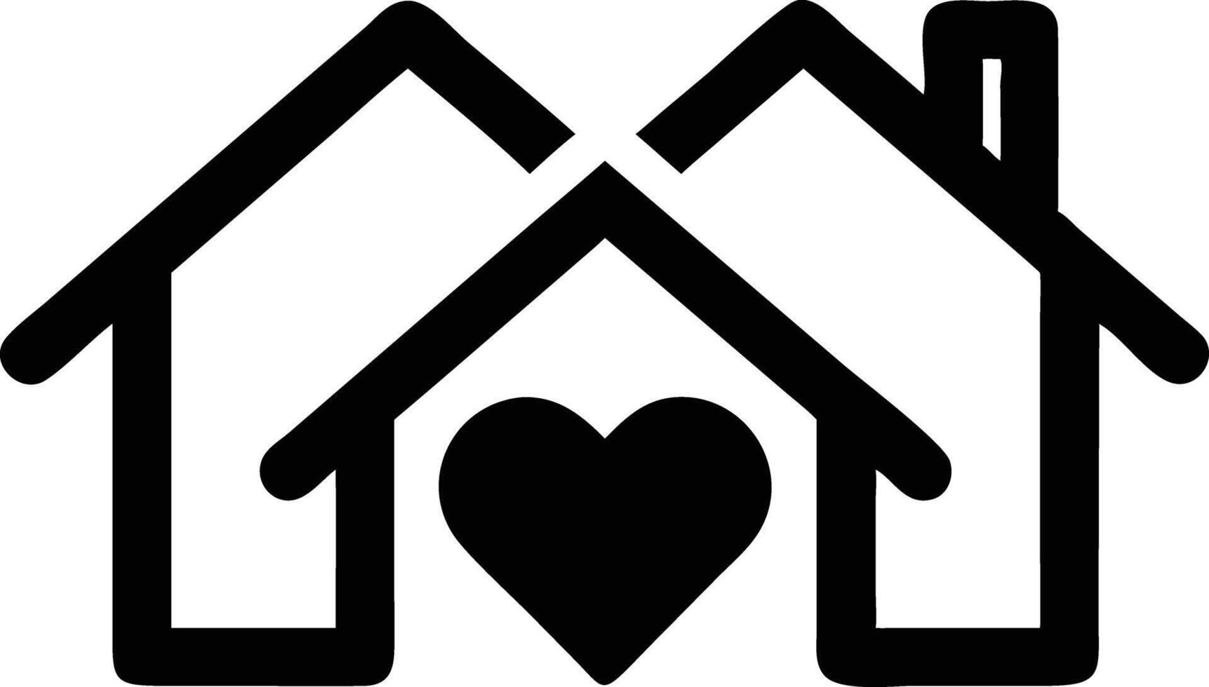 Two Houses Intertwined with Heart, Minimalist Icon on Transparent Background Design vector