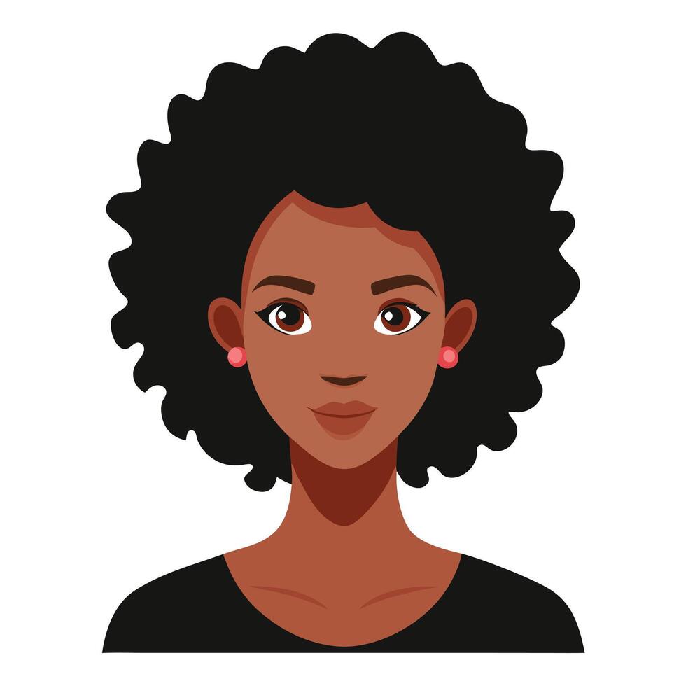 Afro Haired Woman Portrait, Isolated of Smiling Female with Earrings vector