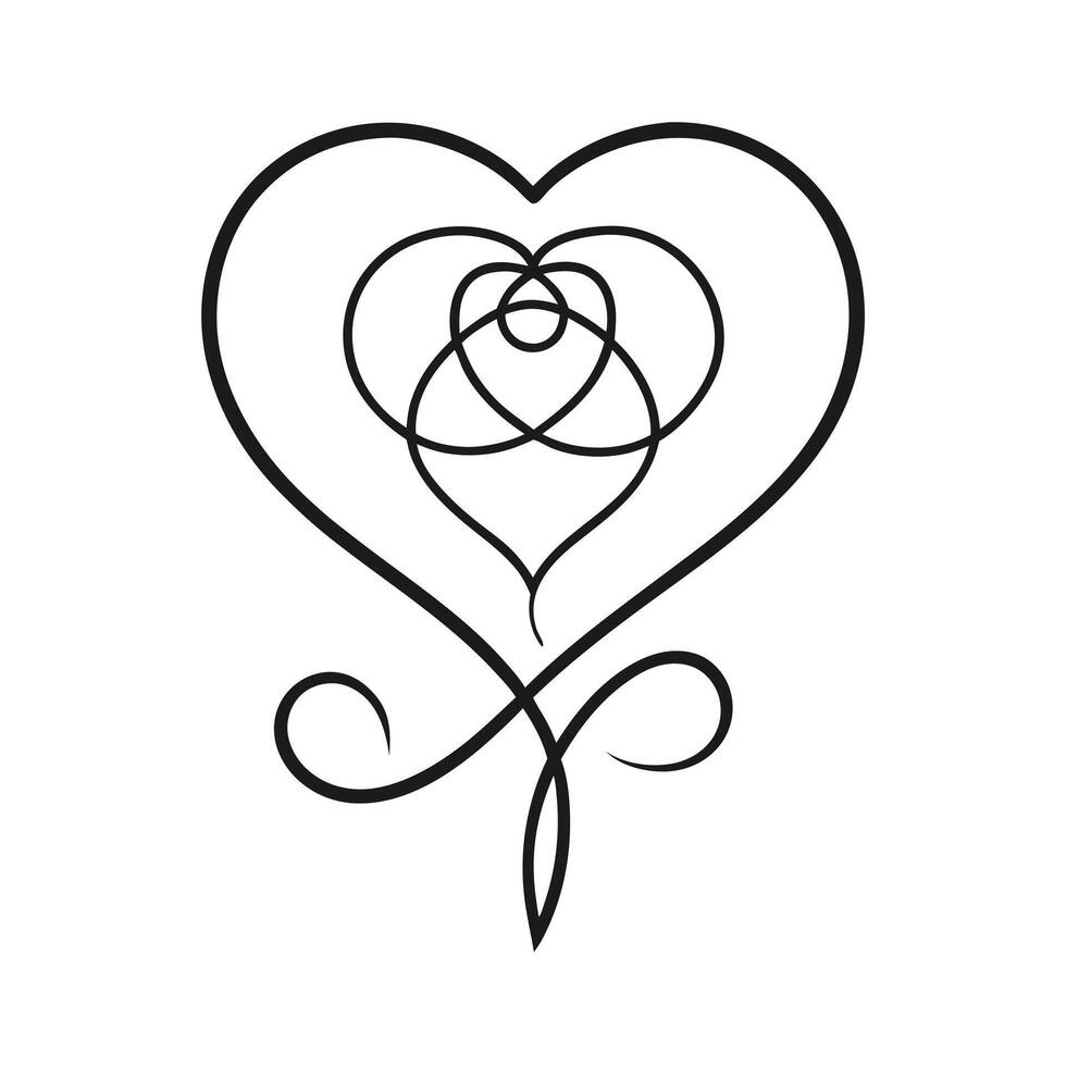 Outline Heart with Multiple Hearts and Swirl in Black with Transparent Background vector
