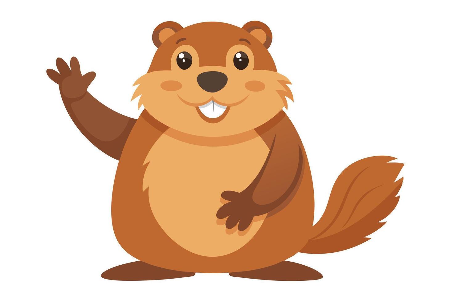 Cheerful Cartoon Beaver Standing Waving Hand on White Background vector