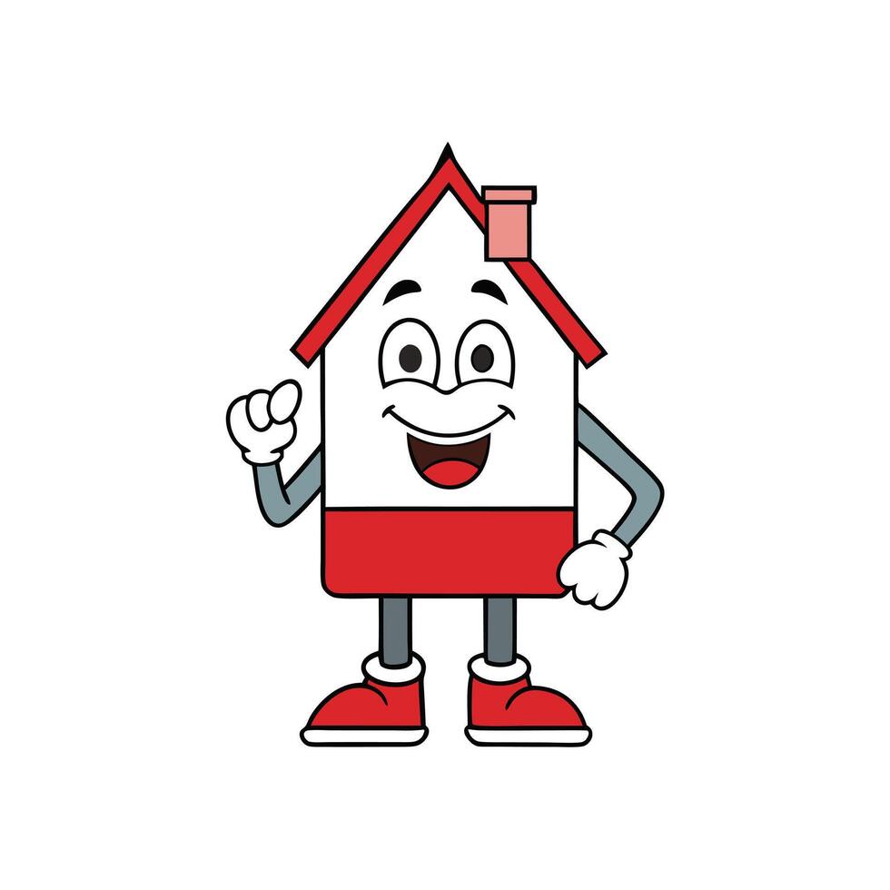 Cheerful House Cartoon Character with Red Accents and Transparent Background vector