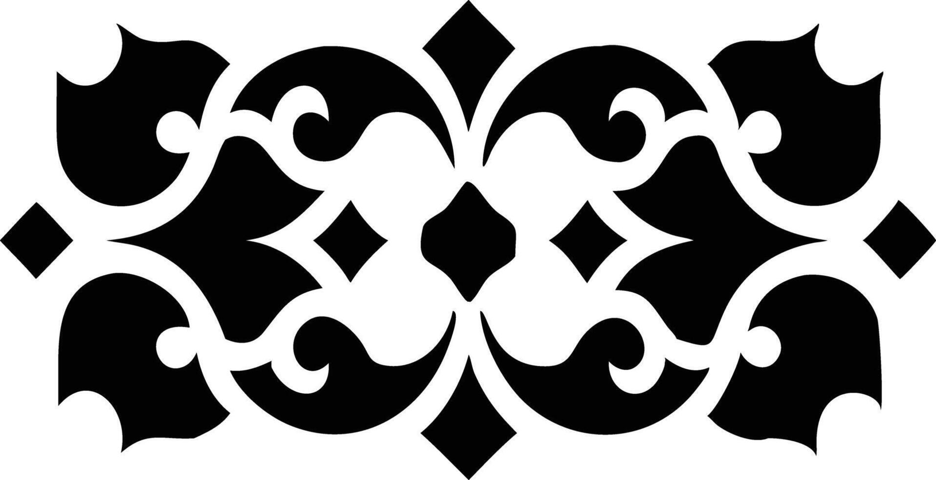 Decorative Black Abstract Border with Floral Elements and Diamond Shapes Art vector
