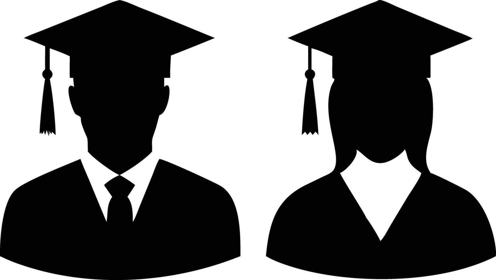 Graduates Silhouette with Mortarboard Caps, Student Academic Icon, vector