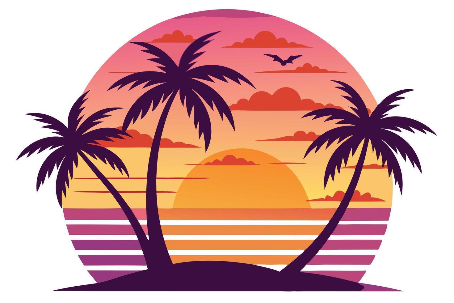Retro Sunset Palms With Circle Shape Colorful Horizon vector