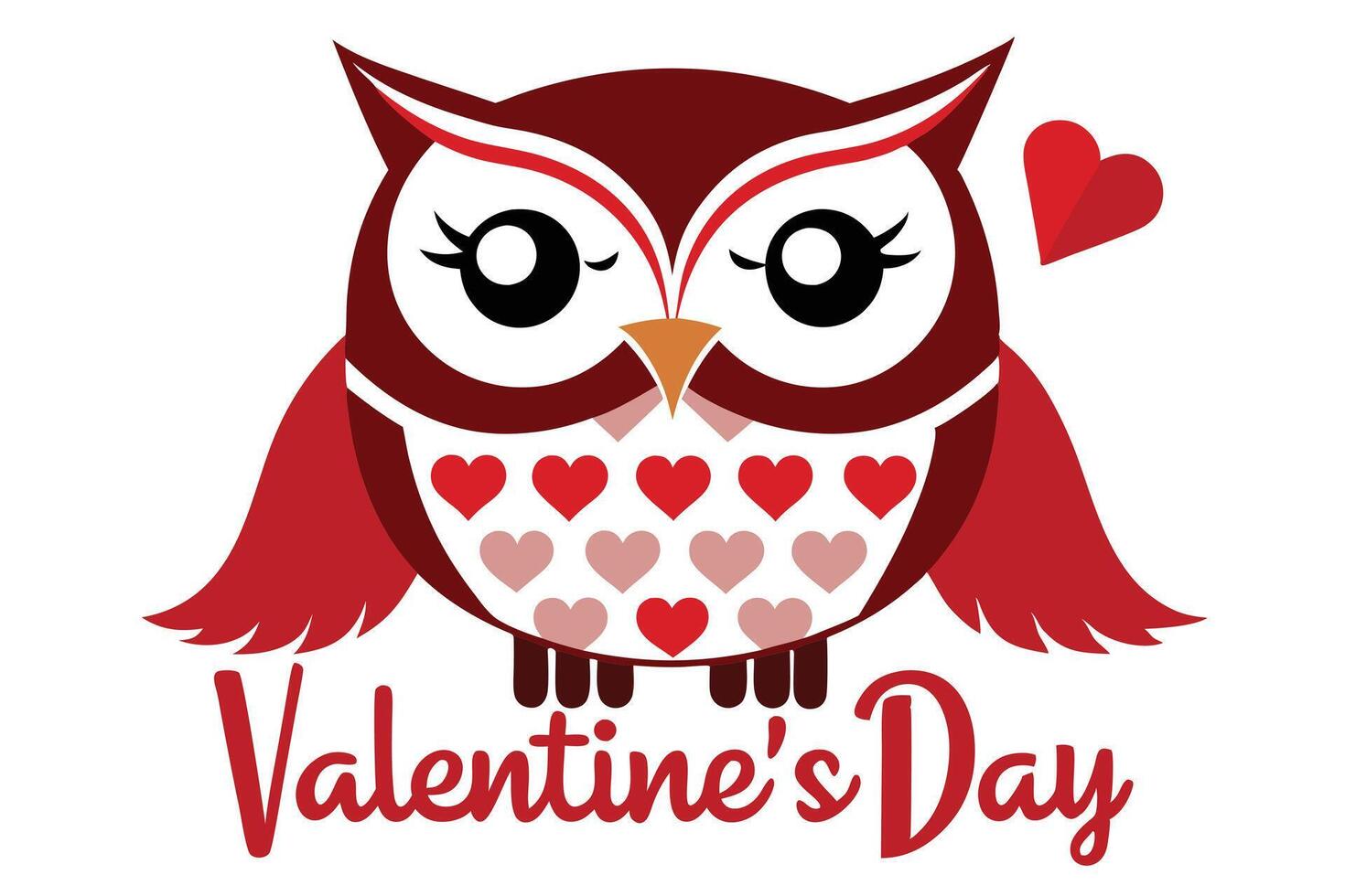 Valentine Owl Cartoon with Hearts, Love Theme, Isolated on White vector